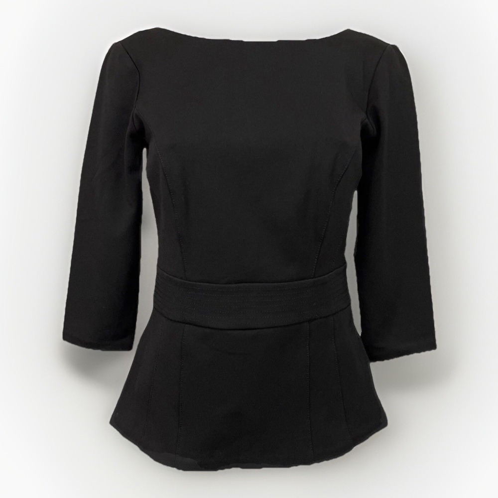 White House Black Market Black 3/4 Sleeve‎ Top Back Button  Women's Size 10